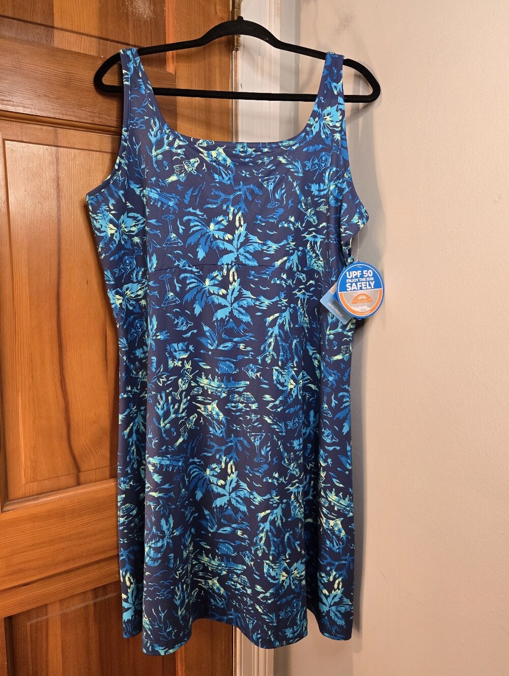 Women’s Blue Floral Midi Dress with UPF 50 Protection